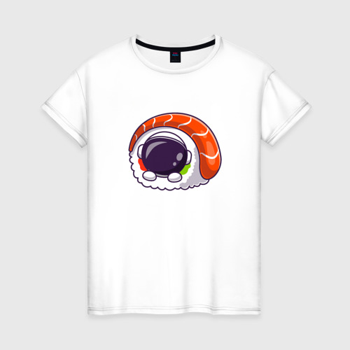 Женская футболка из хлопка с принтом Sushi spaceman, вид спереди №1