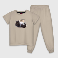 Мейн кун и чашка кофе – Детская пижама хлопок с принтом купить со скидкой в -9%
