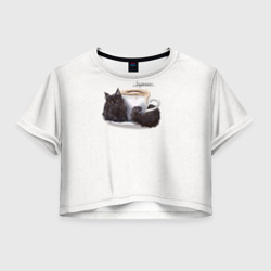Женская футболка Crop-top 3D Чашка кофе и кот