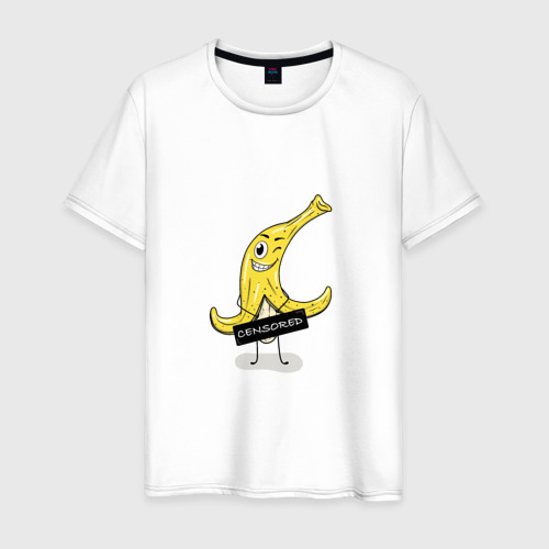 Мужская футболка из хлопка с принтом Банан-хулиган цензура, вид спереди №1