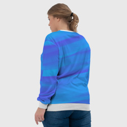 Свитшот с принтом Россия - синие волны для женщины, вид на модели сзади №3. Цвет основы: белый
