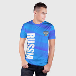 Мужская футболка 3D Slim Россия - синие волны - фото 2