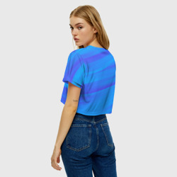Топик (короткая футболка или блузка, не доходящая до середины живота) с принтом Россия - синие волны для женщины, вид на модели сзади №2. Цвет основы: белый