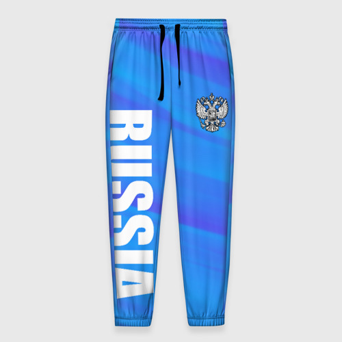 Мужские брюки с принтом Россия - синие волны, вид спереди №1