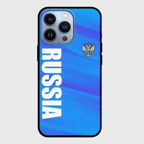 Чехол для iPhone 13 Pro с принтом Россия - синие волны, вид спереди №1