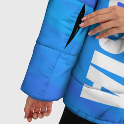 Куртка с принтом Россия - синие волны для женщины, вид на модели спереди №4. Цвет основы: черный