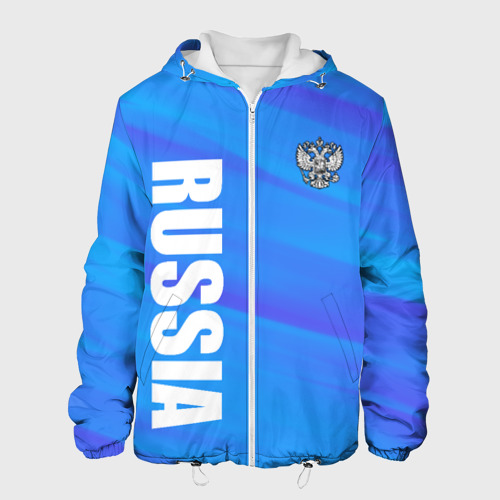 Мужская куртка с принтом Россия - синие волны, вид спереди №1