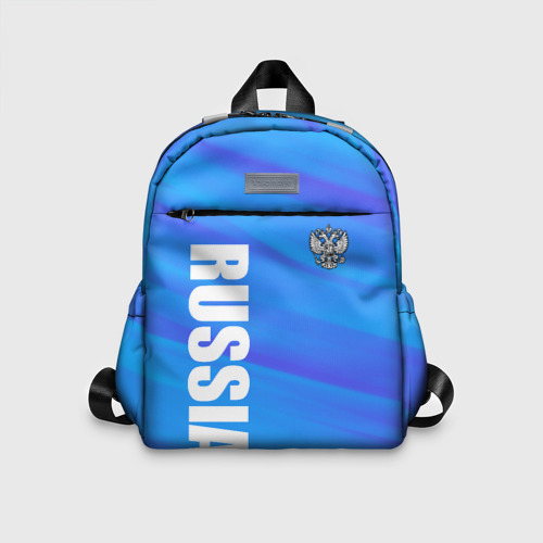 Детский рюкзак с принтом Россия - синие волны, вид спереди №1