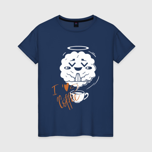 Женская футболка из хлопка с принтом Я люблю кофе, вид спереди №1