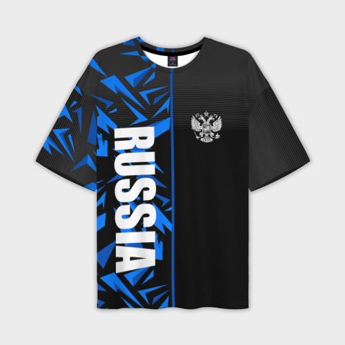 Мужская футболка оверсайз с принтом Россия - синяя абстракция, вид спереди №1