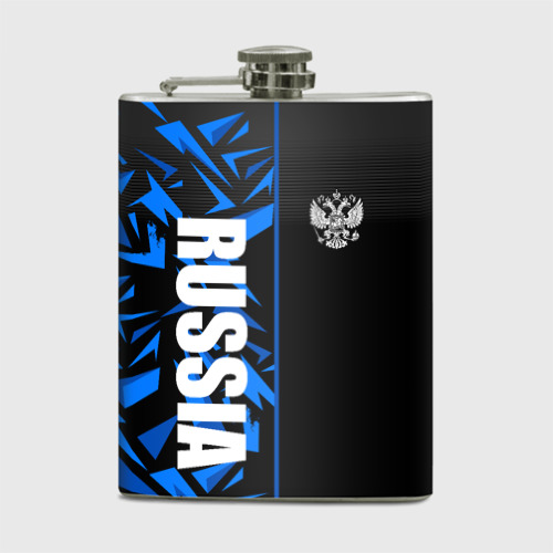 Фляга с принтом Россия - синяя абстракция, вид спереди №1