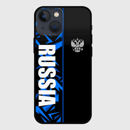 Чехол для iPhone 13 mini с принтом Россия - синяя абстракция, вид спереди №1