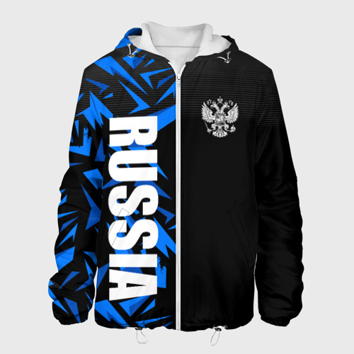 Мужская куртка с принтом Россия - синяя абстракция, вид спереди №1