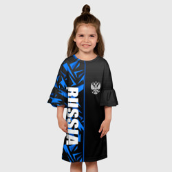 Платье с принтом Россия - синяя абстракция для ребенка, вид на модели спереди №3. Цвет основы: белый