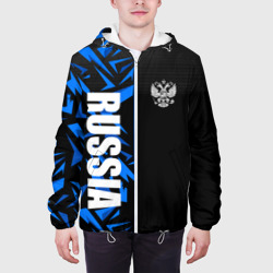 Куртка с принтом Россия - синяя абстракция для мужчины, вид на модели спереди №3. Цвет основы: белый