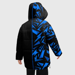 Куртка с принтом Россия - синяя абстракция для женщины, вид на модели сзади №2. Цвет основы: черный