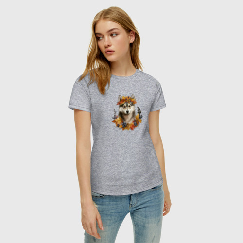 Женская футболка хлопок Помски арт осенний, цвет меланж - фото 3