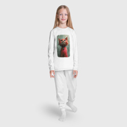 Пижама с принтом Ушастик для ребенка, вид на модели спереди №3. Цвет основы: белый