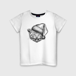 Детская футболка хлопок Новогодний котенок в колпаке