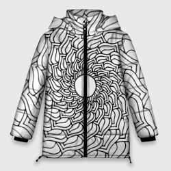 Мандала солнцевидная чёрно-белая – Женская зимняя куртка Oversize с принтом купить