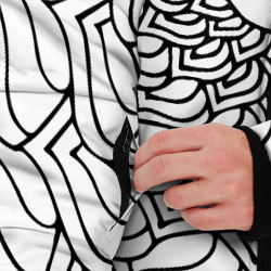 Куртка с принтом Мандала солнцевидная чёрно-белая для мужчины, вид на модели спереди №3. Цвет основы: черный