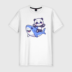 Мужская футболка хлопок Slim Панда и акула