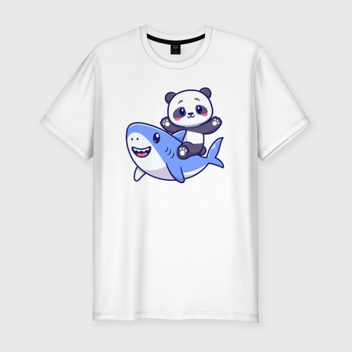 Мужская футболка хлопок Slim Панда и акула, цвет белый