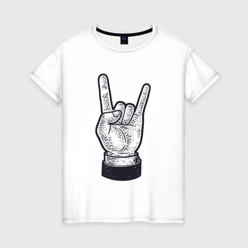 Женская футболка из хлопка с принтом Rock hand, вид спереди №1