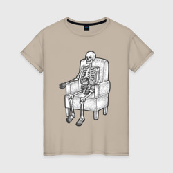 Скелет в кресле – Женская футболка хлопок с принтом купить со скидкой в -20%