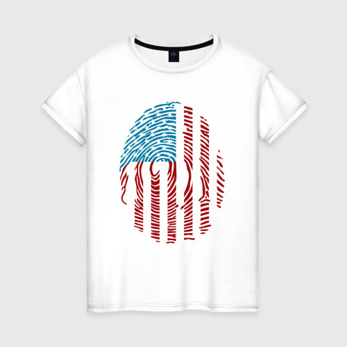Женская футболка из хлопка с принтом Отпечаток США, вид спереди №1