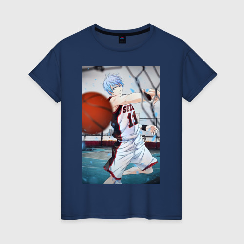 Женская футболка хлопок с принтом Баскетбол Тэцуя Куроко, вид спереди #2