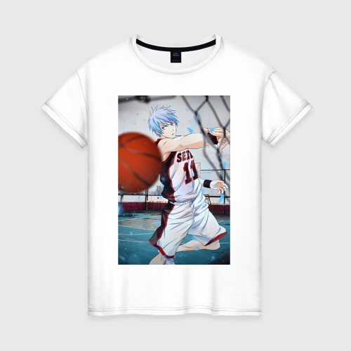 Женская футболка из хлопка с принтом Баскетбол Тэцуя Куроко, вид спереди №1