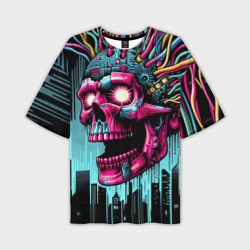 Cyber skull - ai art fantasy – Мужская футболка oversize 3D с принтом купить со скидкой в -50%