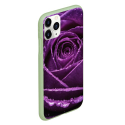 Чехол для iPhone 11 Pro матовый Фиолетовая роза в каплях воды - фото 2