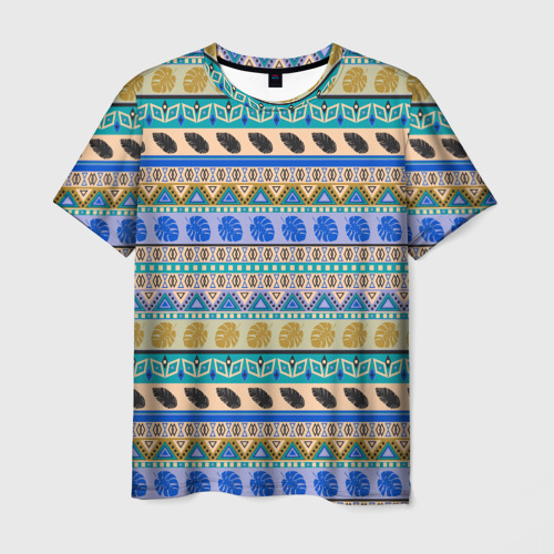 Мужская футболка 3D Полосатый тропический летний узор , цвет 3D печать