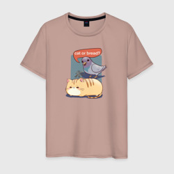 Кот-хлеб и голубь – Мужская футболка хлопок с принтом купить со скидкой в -20%