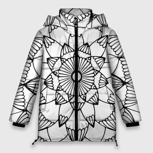 Женская зимняя куртка оверсайз с принтом Мандала узор ракушка, вид спереди №1
