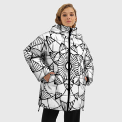 Куртка с принтом Мандала узор ракушка для женщины, вид на модели спереди №2. Цвет основы: черный