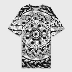 Мандала зенарт чёрно-белая – Платье-футболка 3D с принтом купить