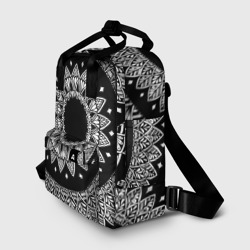 Рюкзак с принтом Мандала черно-белая с лепестками для женщины, вид спереди №2. Цвет основы: белый