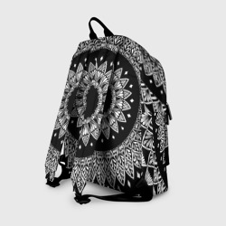 Рюкзак с принтом Мандала черно-белая с лепестками для любого человека, вид сзади №1. Цвет основы: белый
