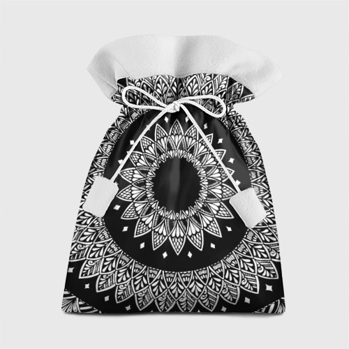 Подарочный мешок с принтом Мандала черно-белая с лепестками, вид спереди №1