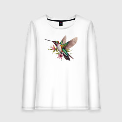 Колибри на цветке – Женский лонгслив хлопок с принтом купить со скидкой в -20%