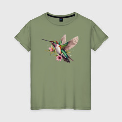 Колибри на цветке – Женская футболка хлопок с принтом купить со скидкой в -20%