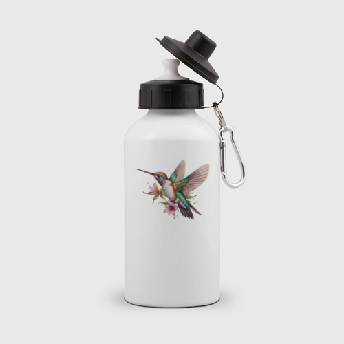 Бутылка спортивная с принтом Колибри на цветке, вид спереди №1
