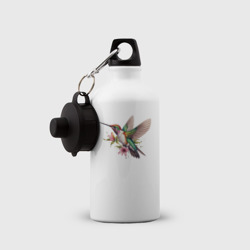 Бутылка с принтом Колибри на цветке для любого человека, вид спереди №2. Цвет основы: белый