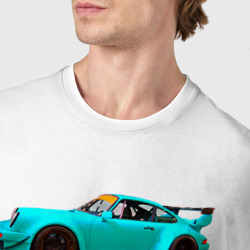 Футболка с принтом Порше 911 спортивный немецкий автомобиль для мужчины, вид на модели спереди №4. Цвет основы: белый