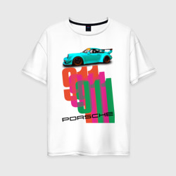Женская футболка хлопок Oversize Порше 911 спортивный немецкий автомобиль