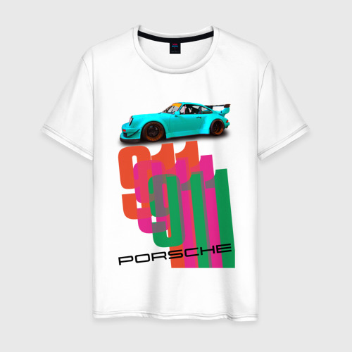 Мужская футболка из хлопка с принтом Порше 911 спортивный немецкий автомобиль, вид спереди №1