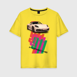 Женская футболка хлопок Oversize Спортивный автомобиль Porsche 911 Turbo